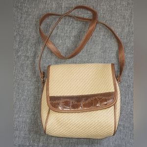 Vintage Straw & Leather Look Crossbody Bag